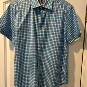 Robert Graham Gingham Short Sleeve Shirt Button-Down Cotton Men's Size XL